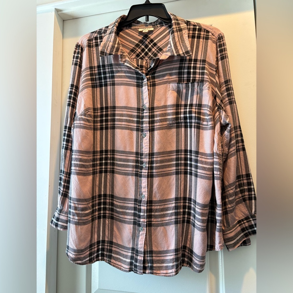 Style & Co. Blush Pink and Black Plaid Button-Up Shirt